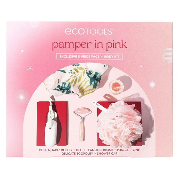 NEW EcoTools Pamper In Pink Exclusive 5-piece Face & Body Kit Rose Quartz Roller - Picture 1 of 2